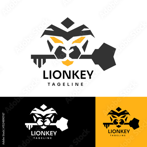 Lion and key vector logo design / lion logo