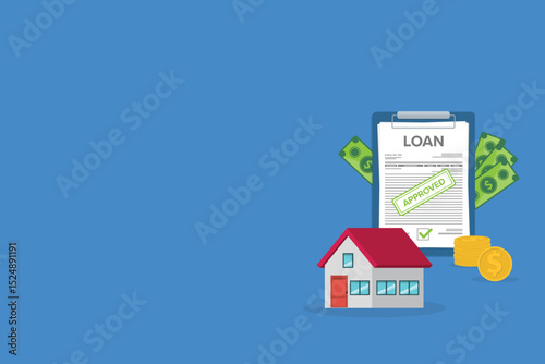 House bank credit approved . Finance management. Loan agreement. Mortgage money credit. Loan disbursement, quick loan service, easy credit.	