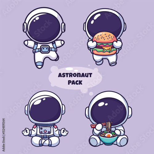 Set of cute astronaut characters. Vector illustration 