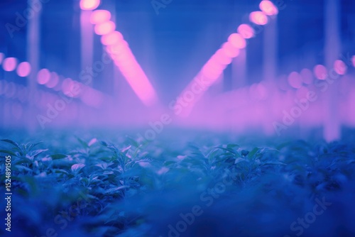 Smart greenhouse biotechnology glowing genetically enhanced plants automated systems