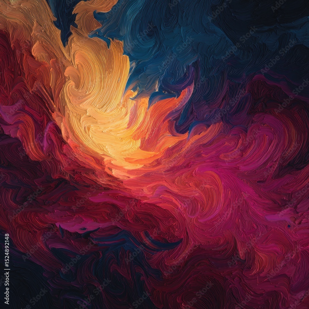 Obraz premium Abstract swirling colors, warm hues contrast with cool tones, creating a dynamic, energetic visual