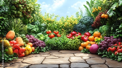 Colorful fruits and vegetables garden display