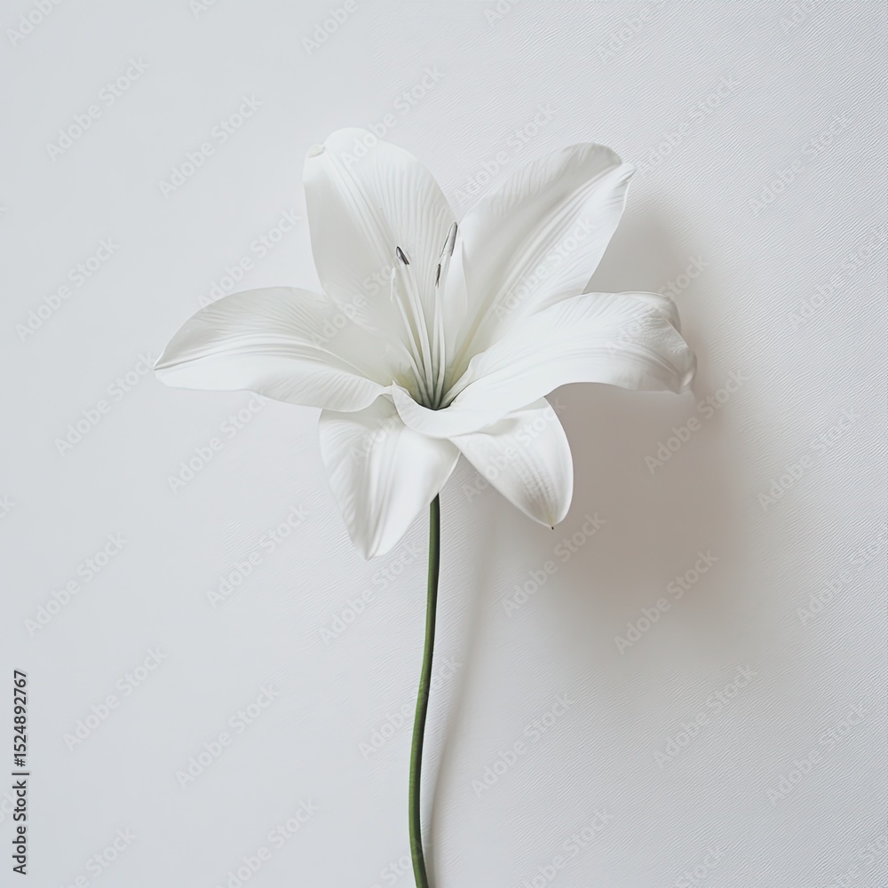 Fototapeta premium A solitary white lily flower on a plain background