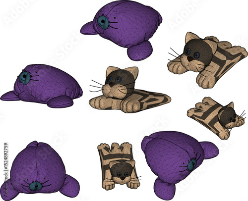 cute pillow design vector illustration cute doll shape furry animal