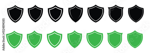 Collection of Black and Green Shield Icons  Vector Graphics for Security, Protection, and Safety