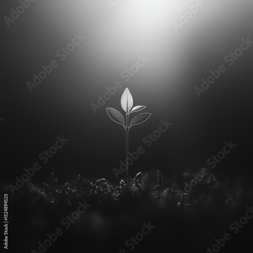 Young seedling sprouting in sunlight with soft focus background, growth and renewal theme