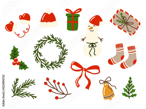 Festive Christmas element set on a white background. Clip art