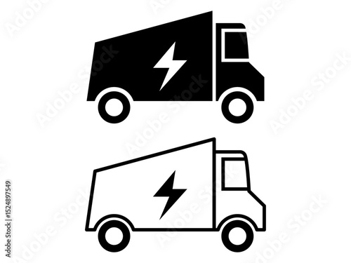 Electric Delivery Truck Icons Black and White Vector Graphics for Websites and Applications