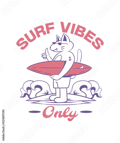 Surf vibes, Retro summer beach t-shirt design, Vintage surfing graphic for tee shirt, Island paradise design 