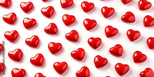 Glossy 3D heart seamless pattern 4K wallpaper realistic shading highlights white background depth