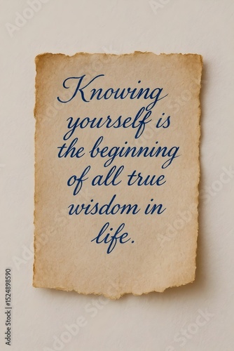 Inspirational Wisdom Quote on Aged Parchment Paper Background Self Knowledge True Wisdom Life Beginning