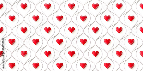 Minimalist glossy red heart seamless pattern 4K wallpaper subtle 3D effect clean white background