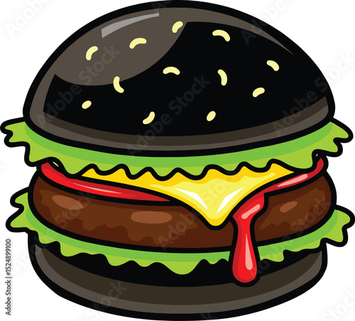 Classic Cheeseburger Illustration – Juicy Beef Burger with Cheese and Veggies