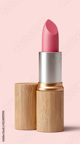 Isolated on white Eco lipstick tube in sustainable packaging designed A stylish pink lipstick with a sleek design, perfect for enhancing beauty and providing a vibrant look.
