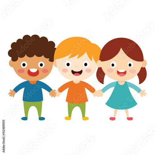 Happy Diverse Kids Holding Hands Friendship, Unity, and Childhood Joy Illustration
