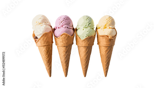  Ice cream cone with three scoops isolated on transparent background