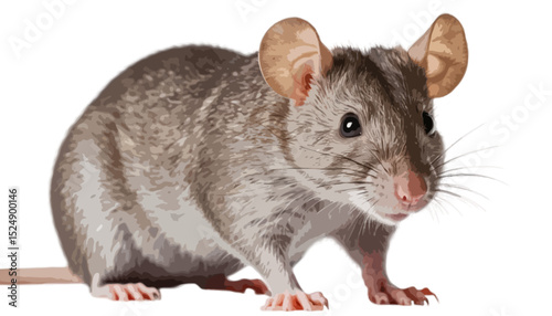 Curious gray rat isolated on transparent background 