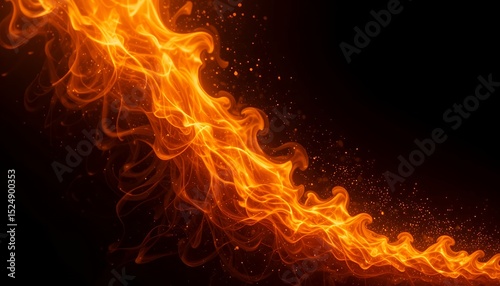 Vibrant swirling fiery flames with glowing orange and yellow hues on black background