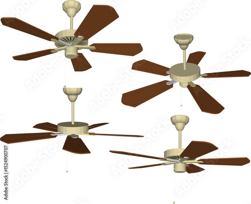 Vector illustration of classic vintage antique propeller ceiling fan design to eliminate indoor heat 