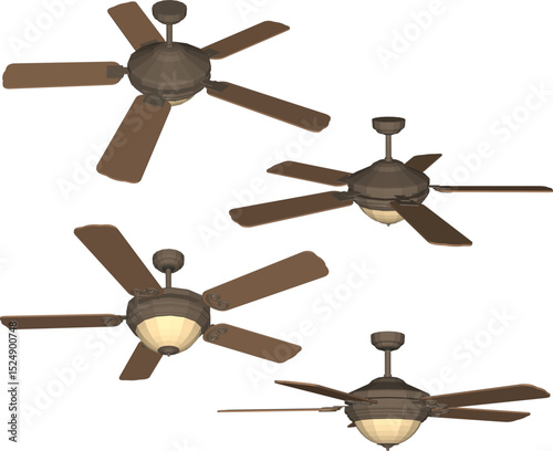Vector illustration of classic vintage antique propeller ceiling fan design to eliminate indoor heat 