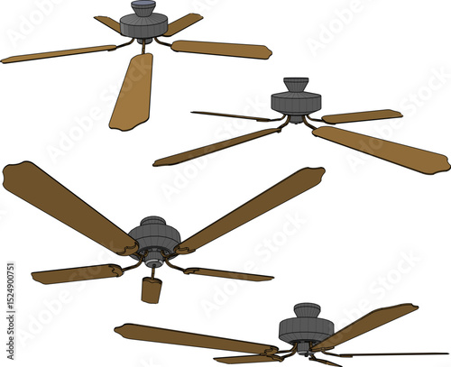 Vector illustration of classic vintage antique propeller ceiling fan design to eliminate indoor heat 