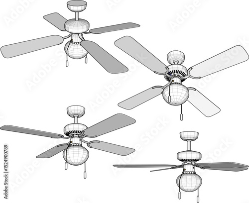 Vector illustration of classic vintage antique propeller ceiling fan design to eliminate indoor heat 