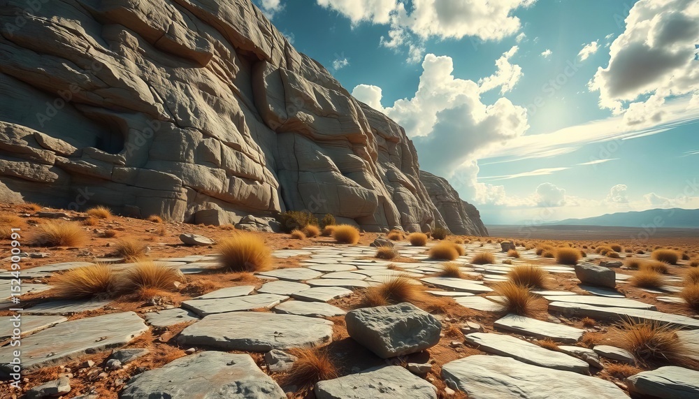 Fototapeta premium Surreal stone landscape, dreamlike, ethereal, empty space, copy space, landscape, vision