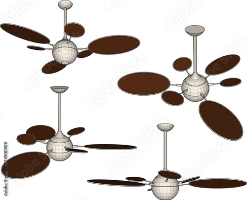 Vector illustration of classic vintage antique propeller ceiling fan design to eliminate indoor heat