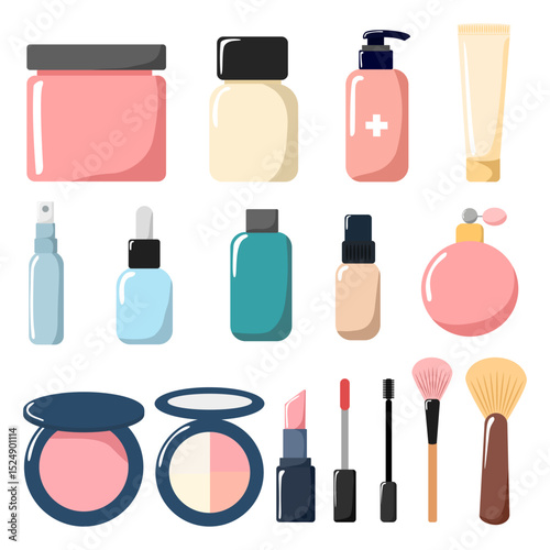 A set of vector cosmetic elements suitable for decoration and presentations.	
