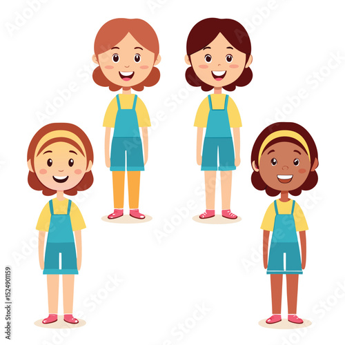 Happy Diverse Group of Teenage Girls Illustration