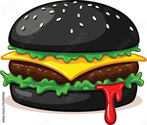 Classic Cheeseburger Illustration – Juicy Beef Burger with Cheese and Veggies