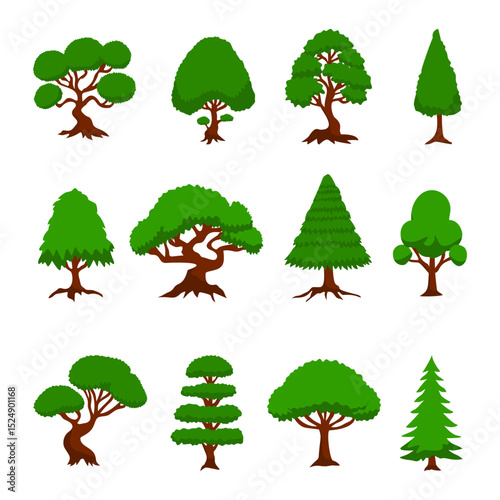 A set of vector tree elements suitable for decoration and presentations.	