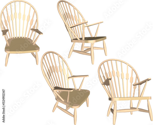 vector illustration design of wooden chair table dining room ethnic traditional vintage
