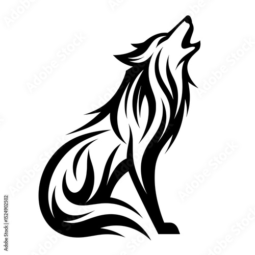 Howling wolf vector in tribal silhouette style