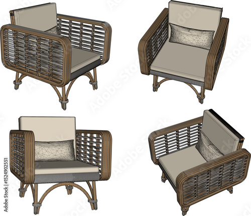 vector illustration design of wooden chair table dining room ethnic traditional vintage