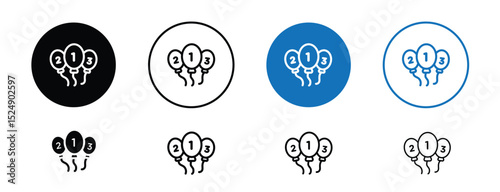 Set of 5 pixel perfect colored Number balloon icon with 1 unexpanded, 1 silhouette, Helium balloon in number shape for party decoration.