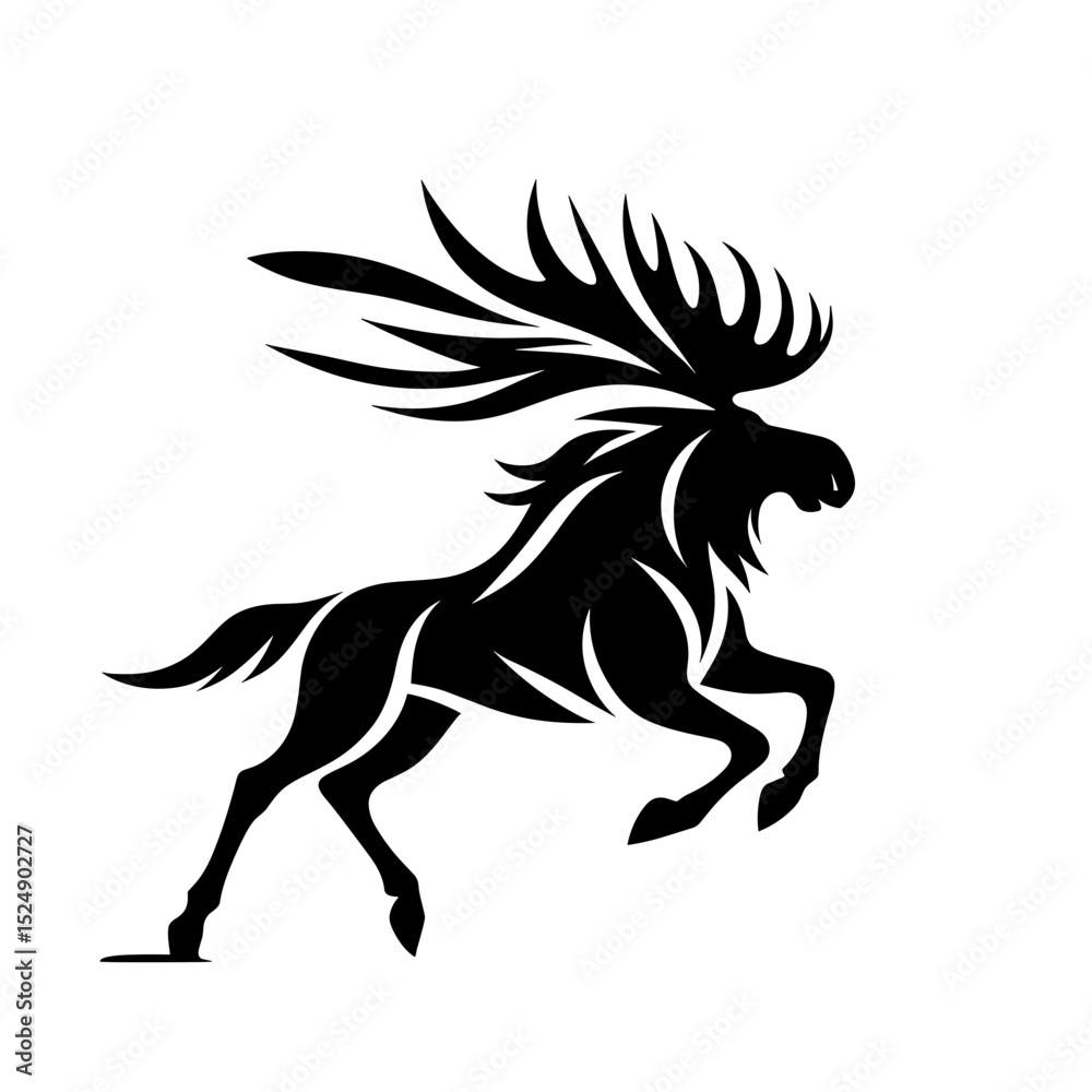 Fototapeta premium Tribal moose vector in dynamic bold motion