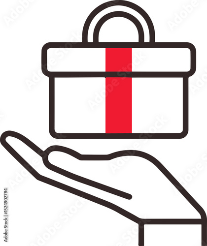 Gift box held by hand icon representing offering or giving