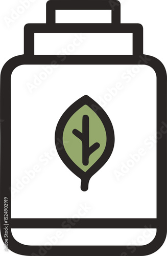 Container bottle icon with green leaf for organic product