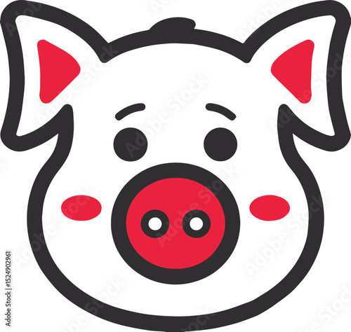 Cute pig face icon with red nose and blushing cheeks