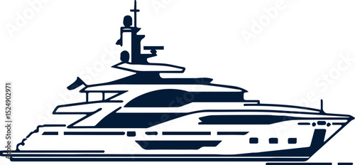 Luxury yacht icon in navy blue outline with sleek design