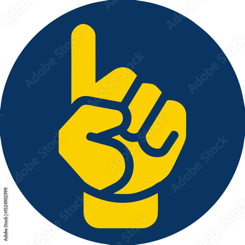 Hand pointing upward icon in yellow with blue circle background