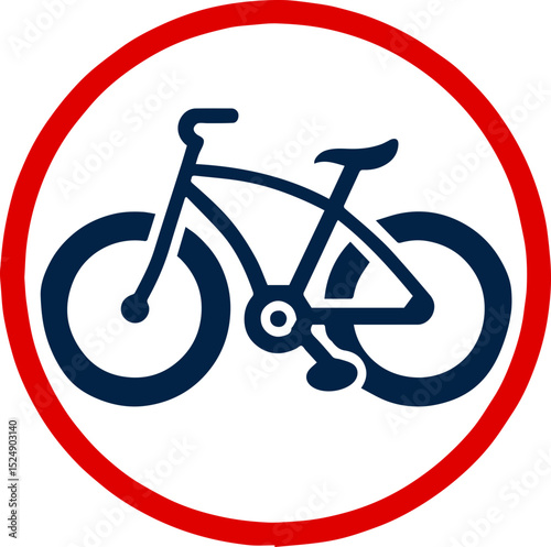 Bicycle icon inside red circle indicating bike path or zone