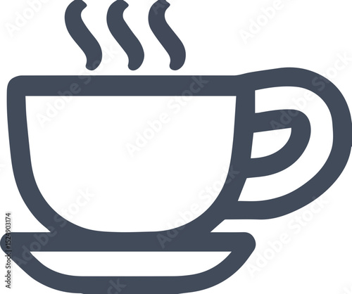 Hot coffee cup icon with steam lines in outline style