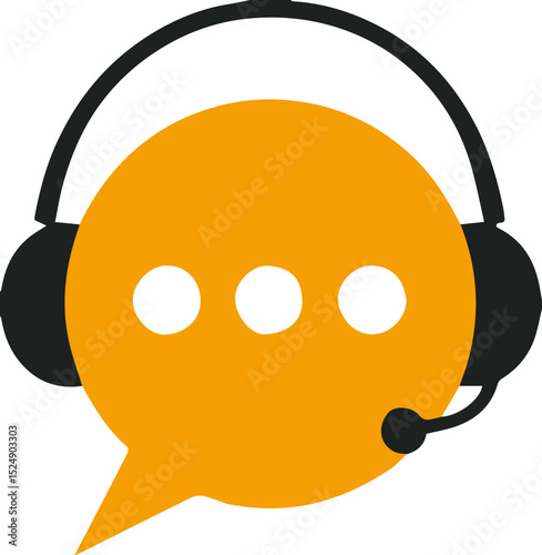 Speech bubble icon with headset and orange chat symbol