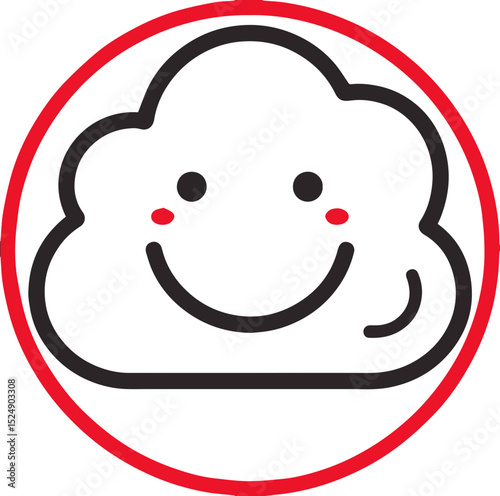 Smiling cloud icon with blush cheeks inside red circle