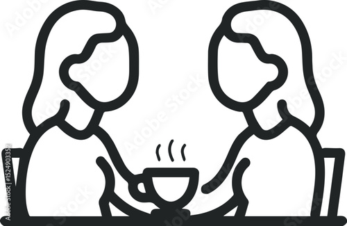 Two women having coffee conversation icon in outline style