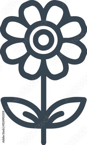 Simple flower icon in outline style with circular petals