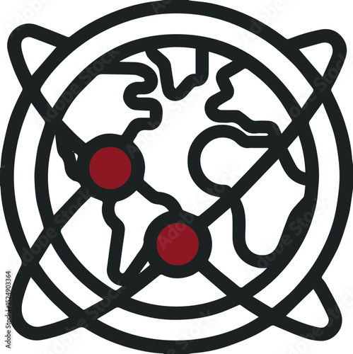 Globe with location icons crossed out in black outline