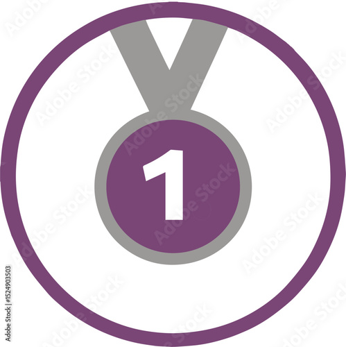 Silver medal icon with number one in purple ribbon circle